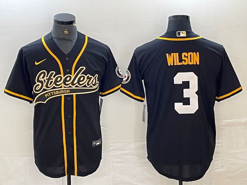 Men Pittsburgh Steelers #3 Wilson Black 2024 Nike Co branded NFL Jersey style 1->los angeles dodgers->MLB Jersey